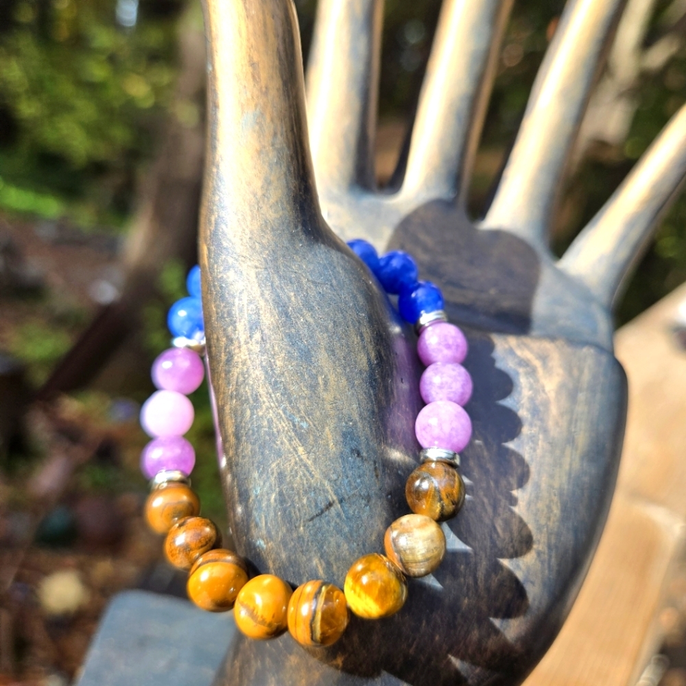 Tigers eye Lapis & Amethyst natural crystal gemstone stretch bracelet